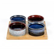 4PCS Ceramic ramekin with bamboo tray