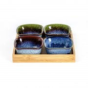 4pcs ceramic bowls with bamboo tray